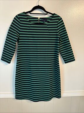 GAP Black and Green Striped Long Sleeve Shift Dress